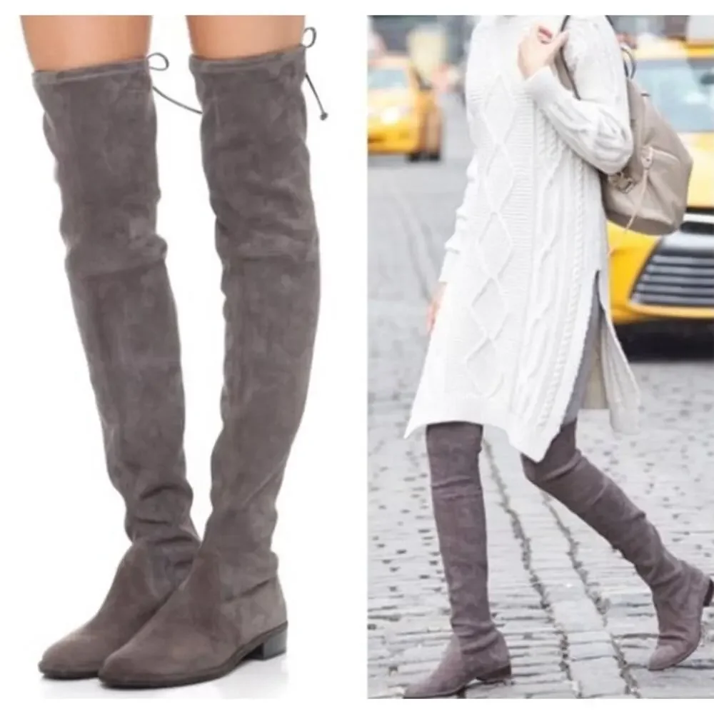 Stuart Weitzman Lowland Bold Boot Over The Knee High Boots Suede Block Heel Flat